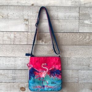 Colorful Leoma Lovegrove artisan Flamingo Print Crossbody Bag